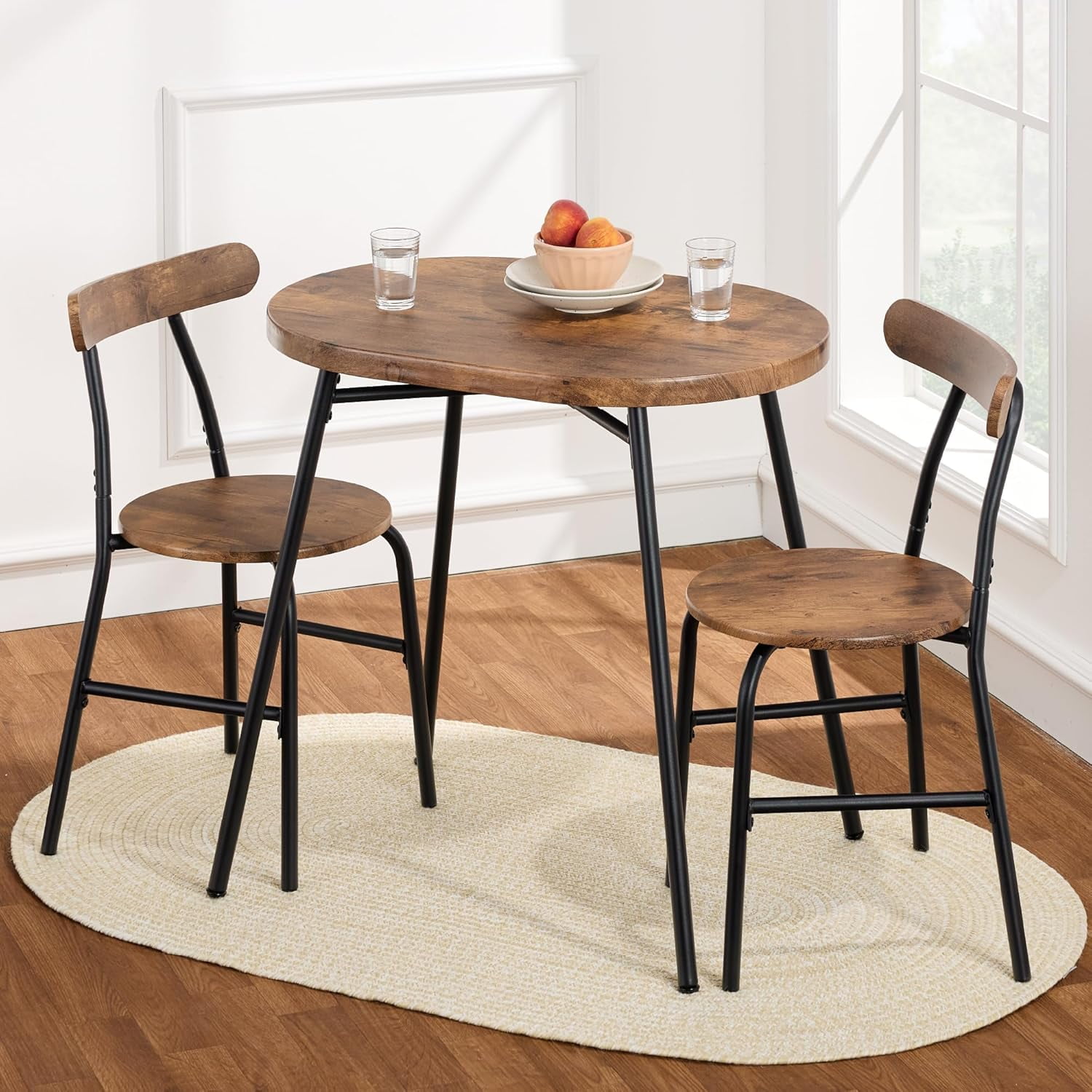 CHAUKY 3-Piece Modern Oval Dining Table Set, Small Kitchen Dinette w/ 2 Chairs, Metal Frame ...
