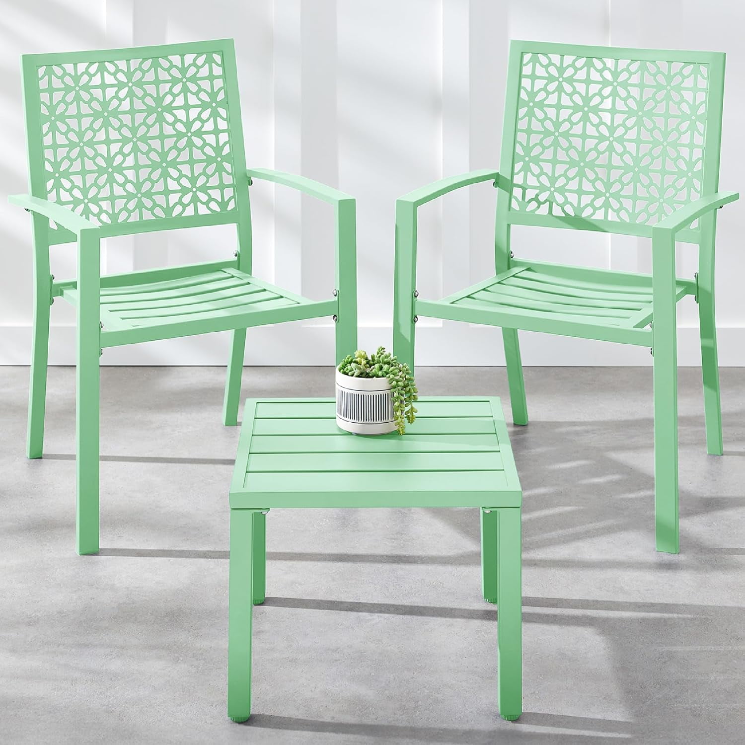 Mint Green Steel 3-Piece Patio Bistro Set with Geometric Design