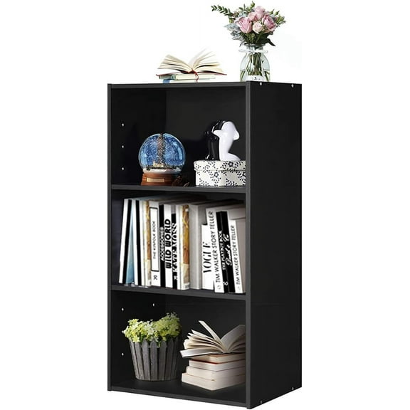 CHAUKY 3 Shelf Bookcase Book Shelves Open Storage Cabinet Multi-Functional Home Office Bedroom Furniture Display Bookcases (Black)