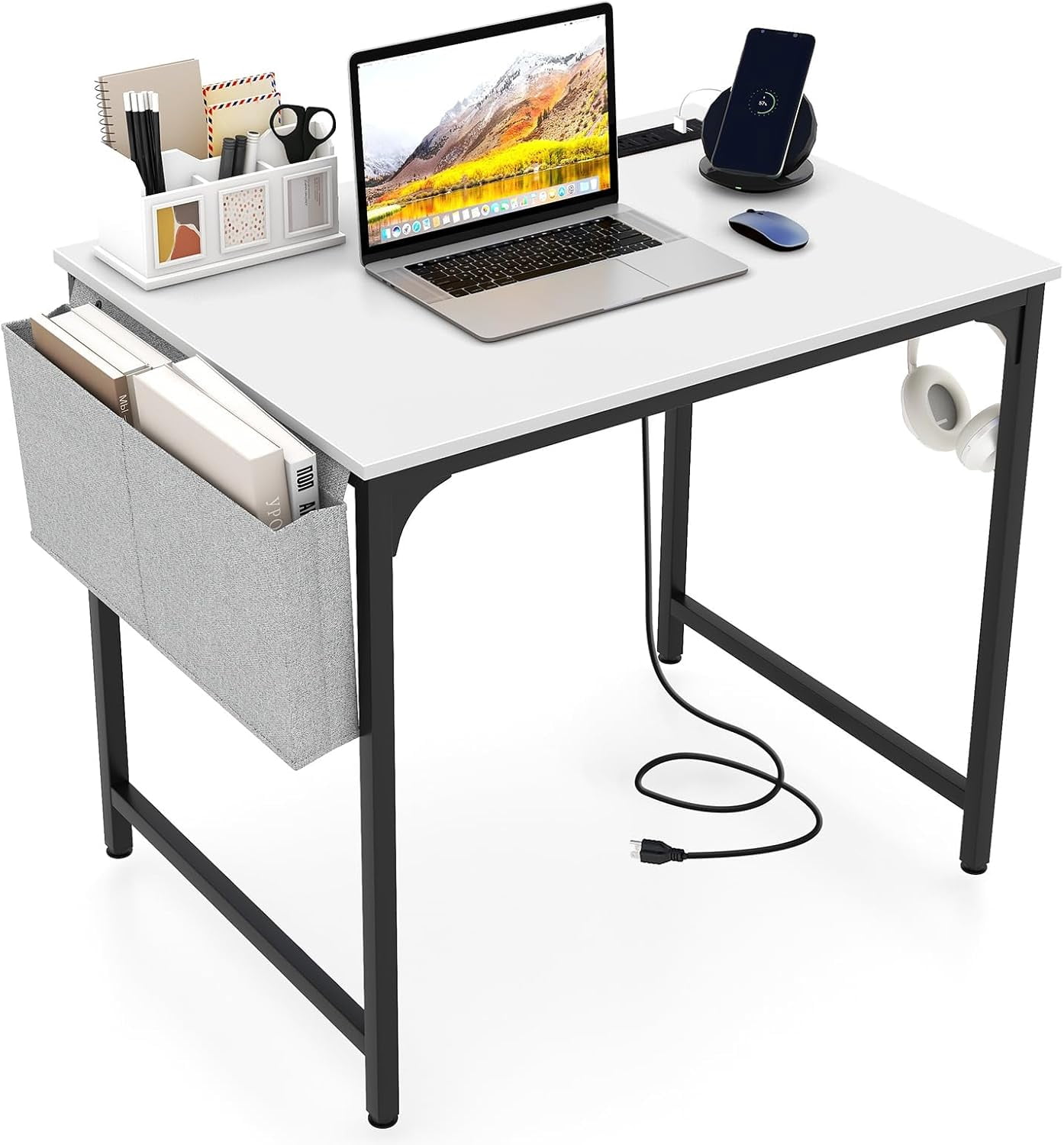 CHAUKY 32 Inch Computer Desk with Charging Station, Home Office Writing ...