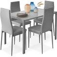 thumbnail image 1 of CHAUKY 5-Piece Glass Dining Set, Modern Kitchen Table Furniture for Dining Room, Dinette, Compact Space-Saving w/Glass Tabletop, 4 Upholstered PU Chairs, Metal Steel Frame - Gray, 1 of 14