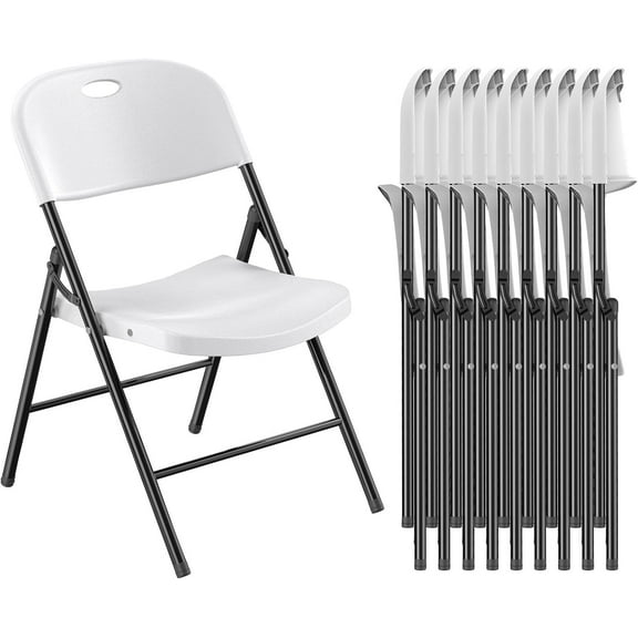 CHAUKY 650 Weight Limit Heavy Duty Plastic Folding Chair with Reinfoced Steel Frame for Indoor and Outdoor, Wedding, Party, Restaurant, Meeting Room, Patio and Garden (White, 10 Pack)