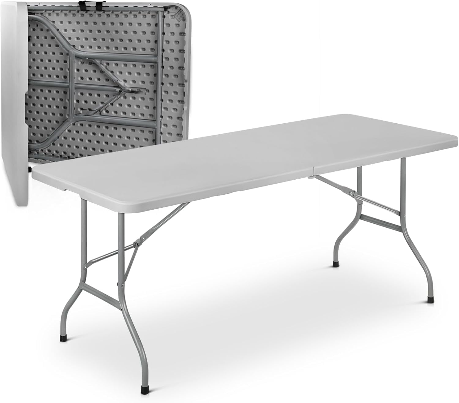 Gray Plastic Folding Table with Steel Frame for Indoor/Outdoor Use