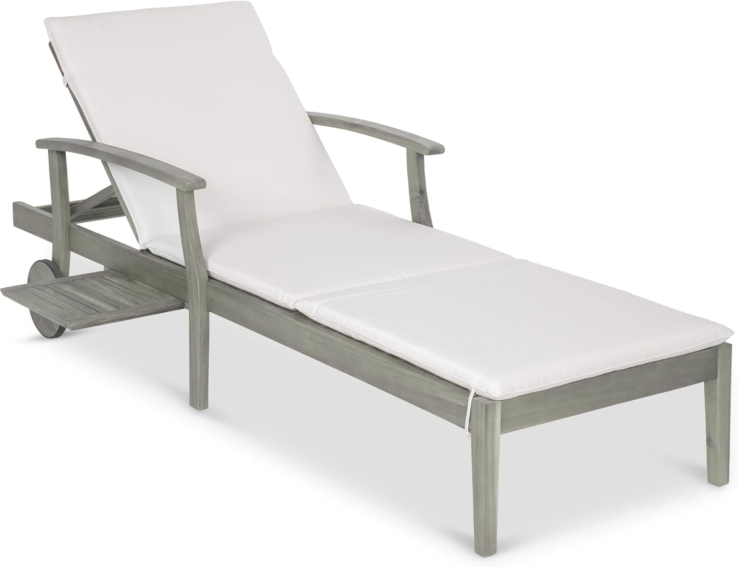 Gray Acacia Wood Outdoor Chaise Lounge with Cream Cushions