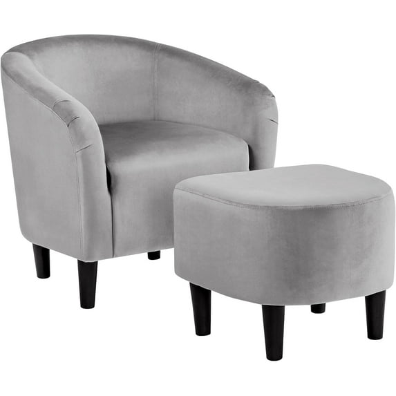 CHAUKY Accent Chair with Ottoman Set, Modern Upholstered Soft Barrel Chair with Footstool, Comfy Fabric Armchair and Footrest for Living Room/Bedroom/Reading Room/Guestroom, Gray