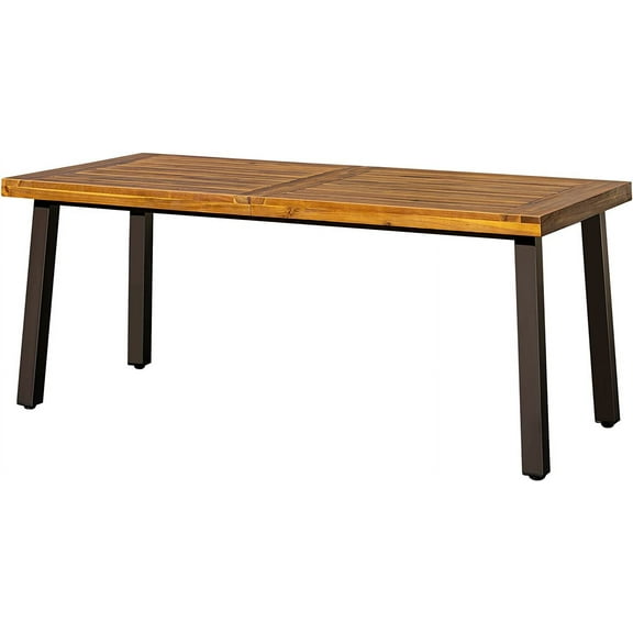 CHAUKY Home Acacia Wood Dining Table 6-Person Indoor Outdoor Table with Iron Legs, Sandblast Finish, Natural Stained, Rustic Metal, 69 * 33 * 30 inch (Natural)