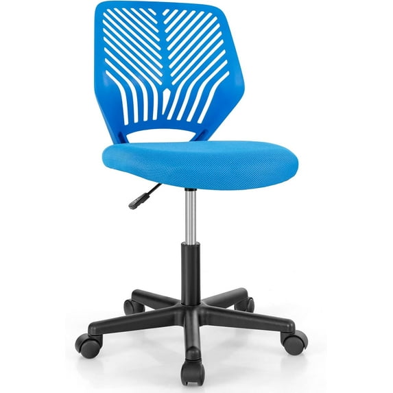 CHAUKY Kids Desk Chair, Armless Kids Computer Chair with Lumbar Support, Mesh Adjustable Swivel Study Chair with Wheels, Small Office Chair for Girls Boys Teen in Bedroom School (Blue)