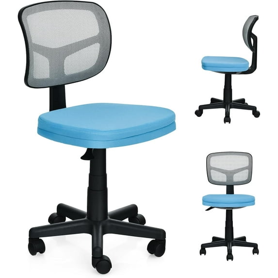 CHAUKY Kids Desk Chair, Low-Back Mesh Computer Chair Armless Ergonomic Office Chair with Adjustable Height, Y-Shaped Support for Teens Kids, 360° Swivel Task Chair for Home Office School (Blue)