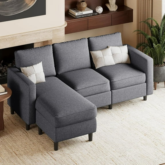 CHAUKY L Shaped Couch Sofa for Living Room, Small Sectional Sofa Couch with Breathable Fabric, Reversible Chaise, Dark Grey