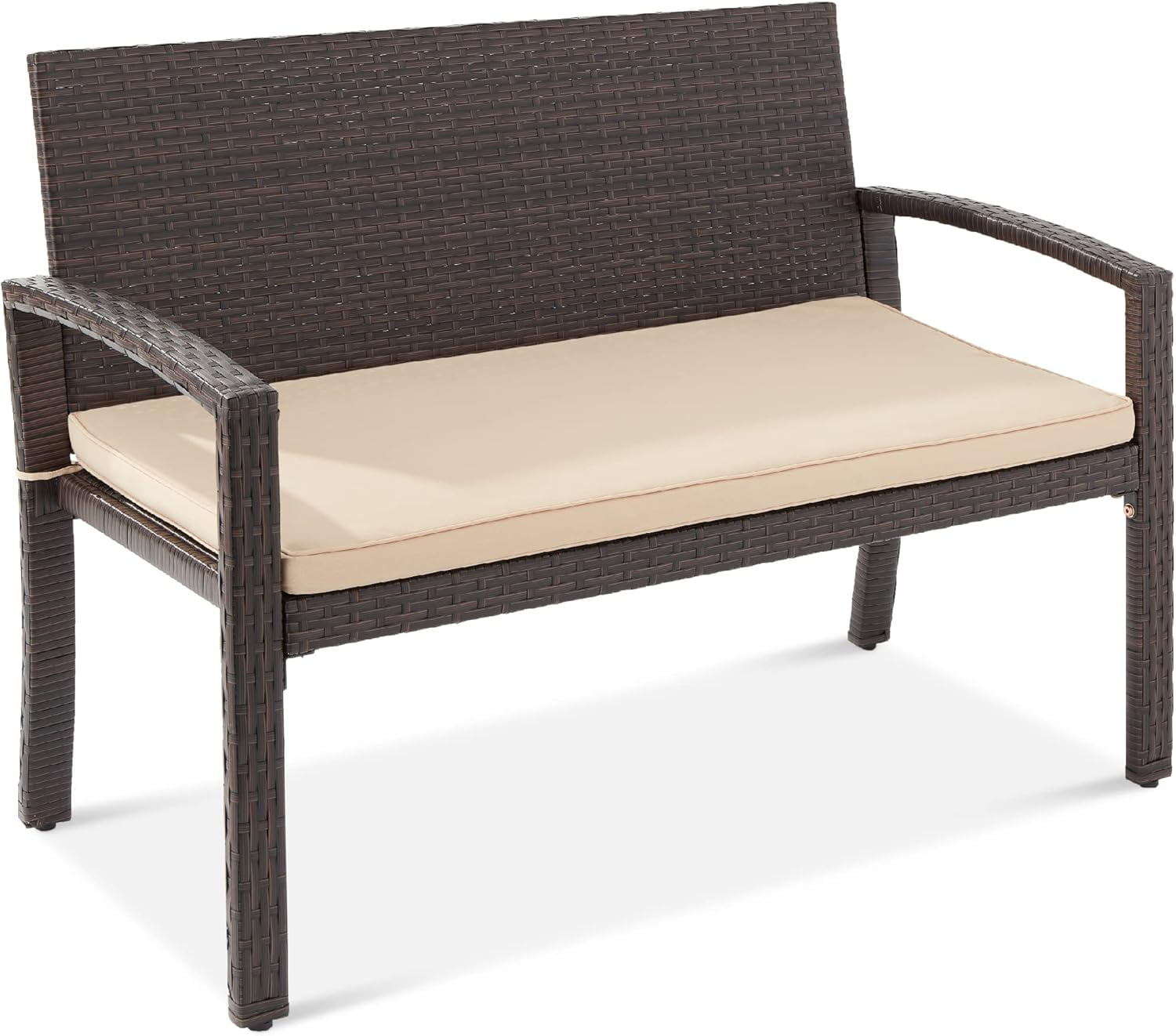 Curved Backrest Weather-Resistant Wicker 2-Person Patio Bench - Brown/Tan