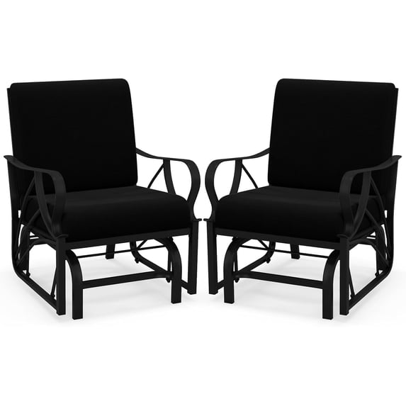 CHAUKY Outdoor Patio Glider, Metal Framed Gliding Chair with Cushion, Ergonomic Single-Person Outdoor Patio Chair with Curved Armrest, Smooth Rocking Arms for Porch, Patio (2pcs,Black)