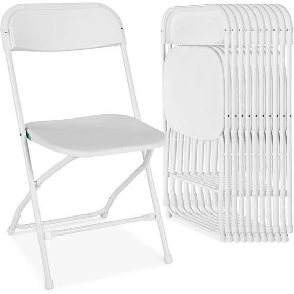 CHAUKY Set of 10 Plastic Folding Chairs, Portable Stacking Indoor Outdoor Seating for Home, Yard, Garden, Parties, Events w/Non-Slip Feet, 350lb Weight Capacity - White