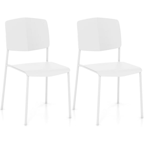CHAUKY Stackable Dining Chairs Set of 2, Modern Kitchen Chairs w/Metal Legs & Curved Back, Load up to 350 LBS, Plastic Armless Side Chairs for Living Dining Room Home Restaurant, White