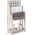 thumbnail image 1 of CHAUKY Towel Rack for Bathroom - 3 Tier Freestanding Towel Racks with Storage Shelf, Wood Hand Towel Drying Stand, Blanket Holder for Living Room, Laundry Room, 18" L x 9" W x 34" H (Light Brown), 1 of 16