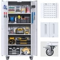 thumbnail image 1 of CHAUKY Upgraded 72" H Garage Storage Cabinets with Wheels,Metal Storage Cabinets with Door Pegboard for Garage Home Office Storage,Assembly Required, White, 1 of 18