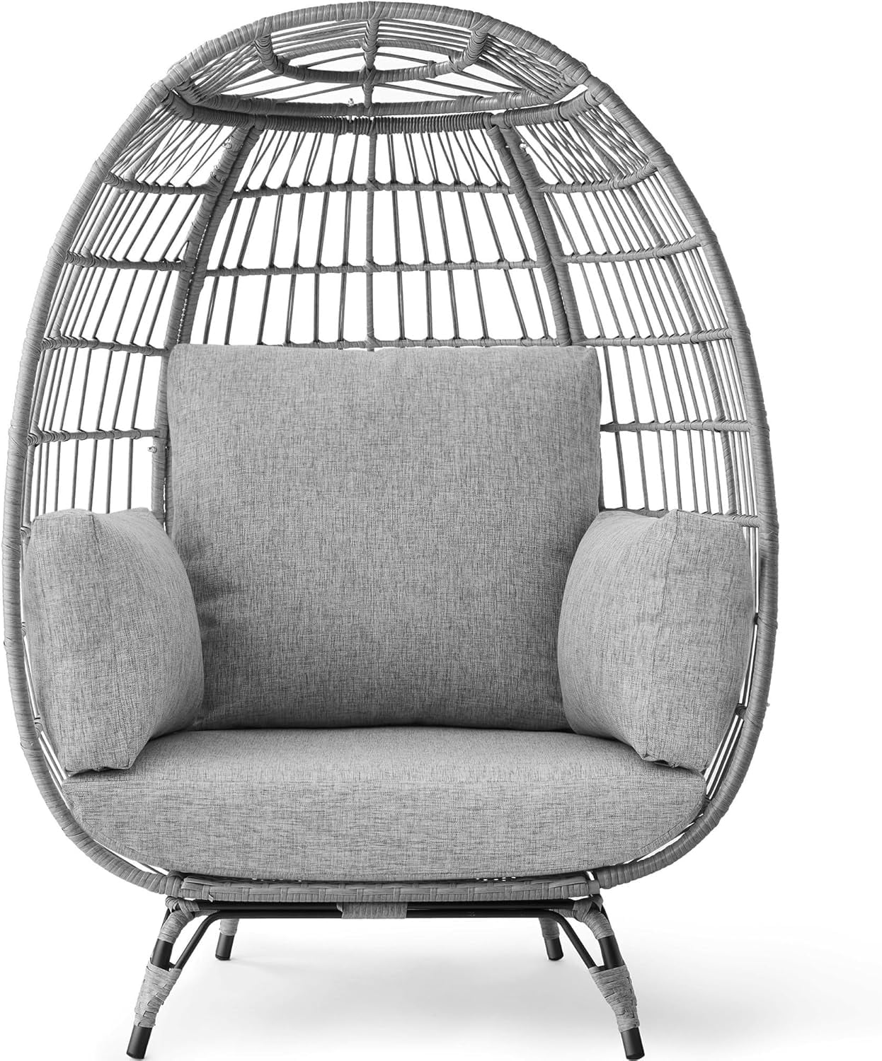 Gray Wicker Oversized Egg Lounge Chair with Cushions