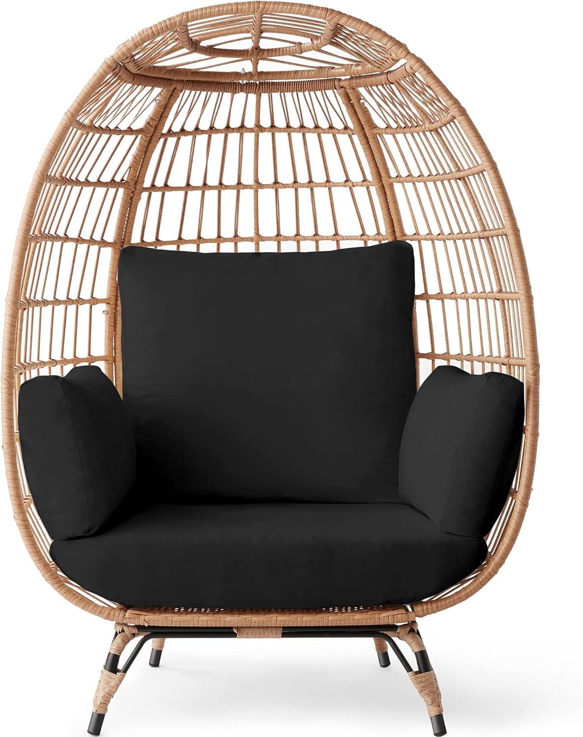 Oversized Black Wicker Egg Chair with Cushions
