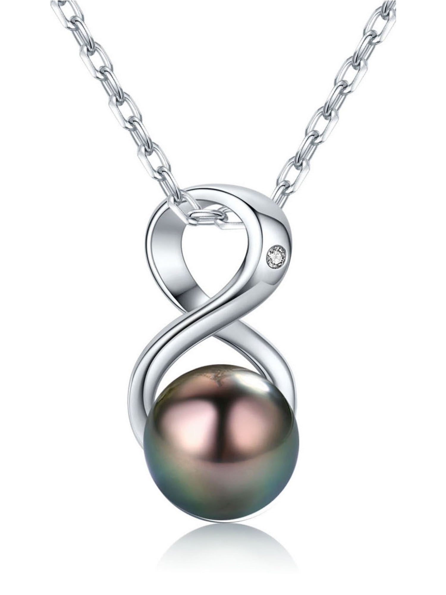 CHAULRI Infinity Tahitian Black Pearl Pendant Necklace 18K Gold Plated 925 Sterling Silver- Birthday Anniversary Jewelry Gifts for Women Wife Mom Daughter