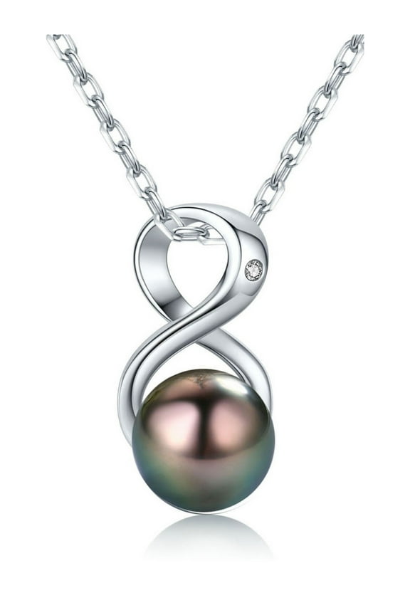 Infinity Tahitian Black Pearl Pendant Necklace 18K Gold Plated 925 Sterling Silver- Birthday Anniversary Jewelry Gifts for Women Wife Mom Daughter