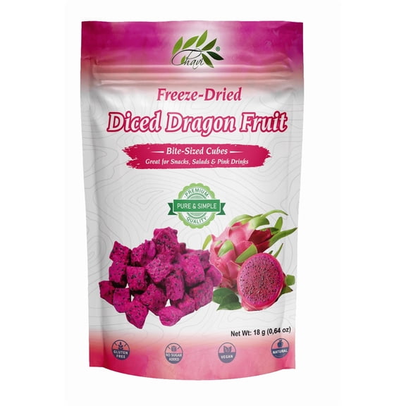 CHAVI Freeze-Dried Diced Dragon Fruit Snack - 2 Oz - Healthy 1 Ingredient Superfood - No Added Sugars or Preservatives - Non-GMO, Vegan, Gluten-Free