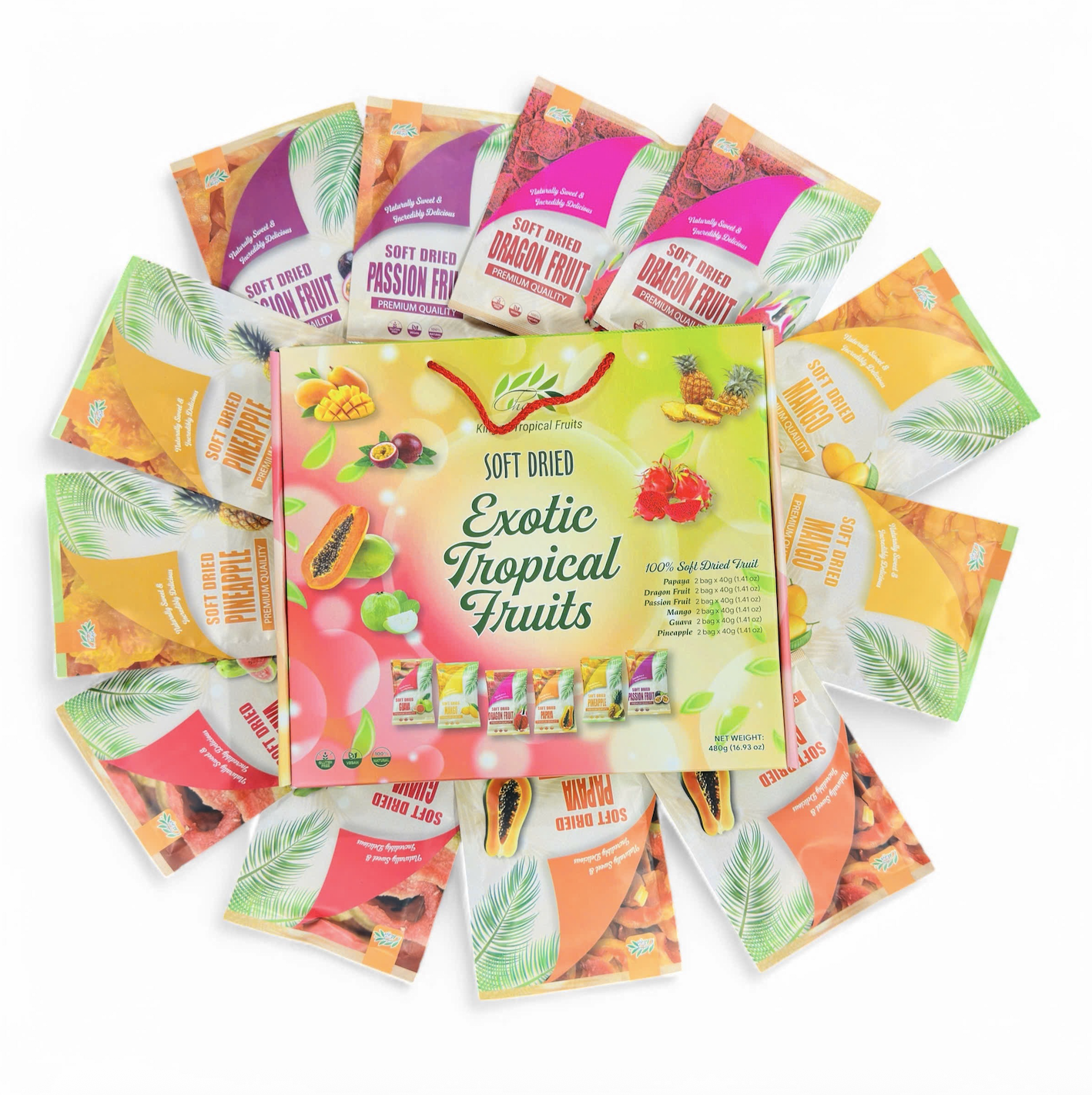CHAVI Soft Dried Exotic Tropical Fruits | Pack of 12 | Gift Box - Low or No Sugars or Preservatives - Non-GMO, Vegan, Gluten-Free | 480 g