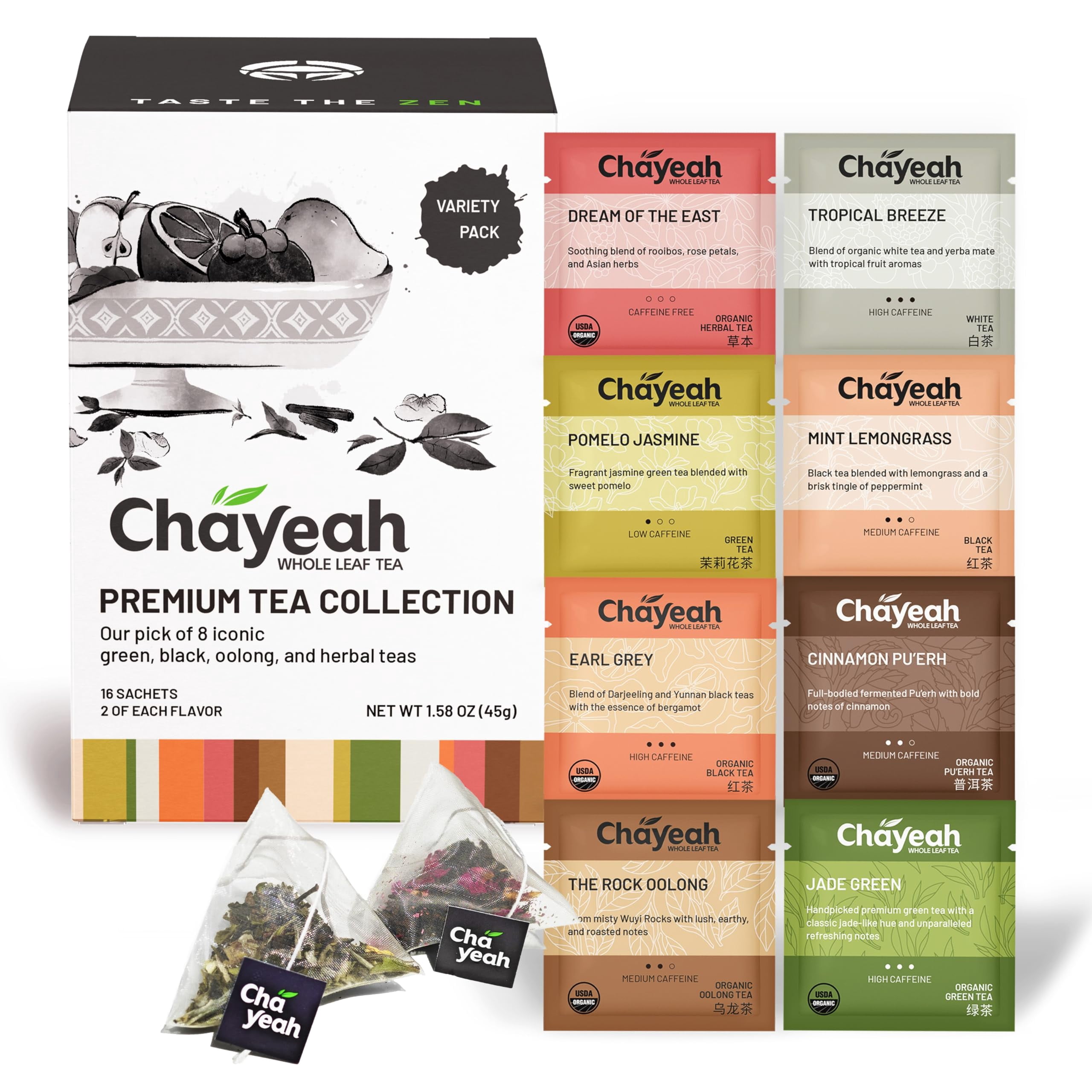 CHAYEAH, Premium Tea Collection BDF32 (16 Pyramid Tea 8 Assorted ...