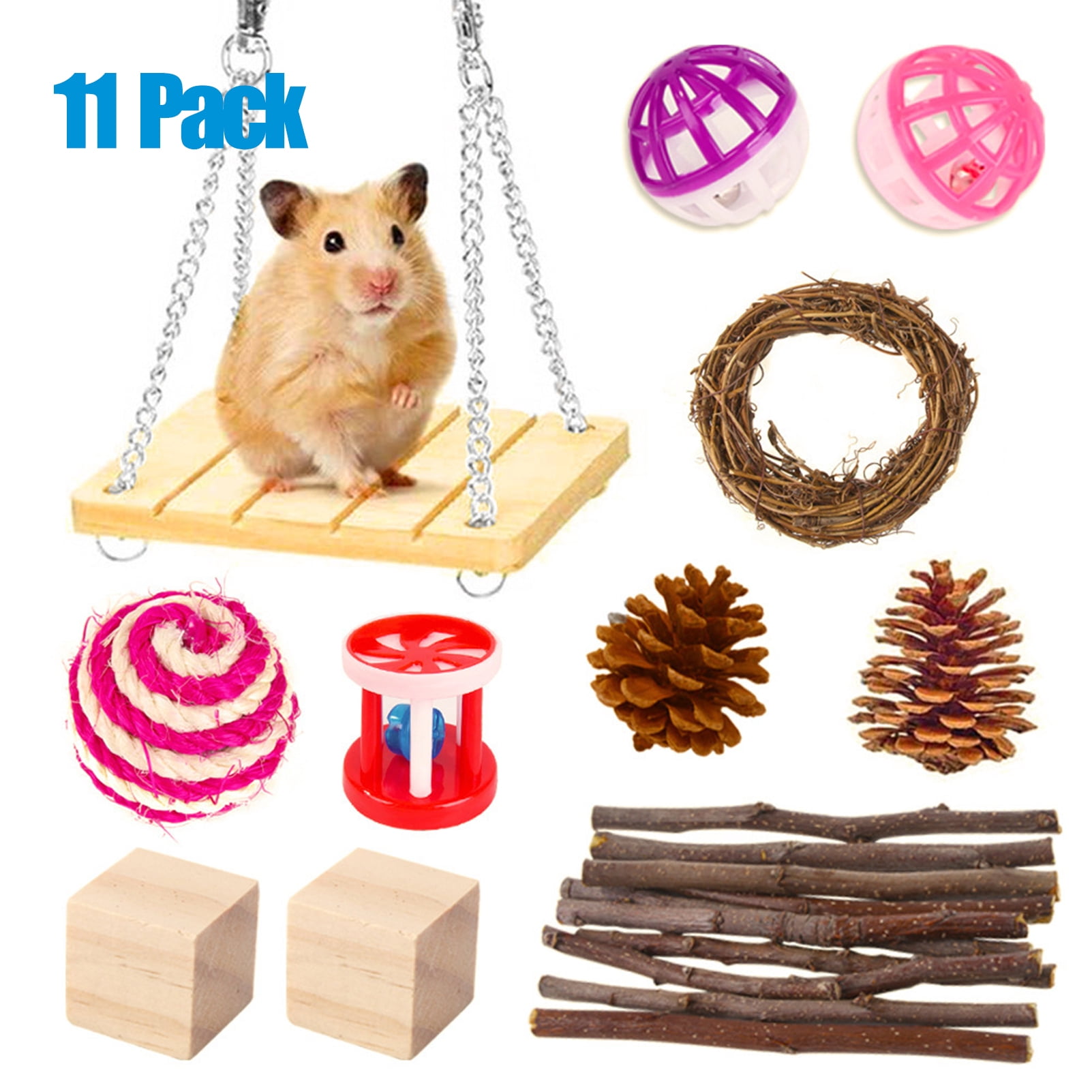 CHBORLESS 11 Pack Hamster Chew Toys Set Small Animal Molar Play Toys ...
