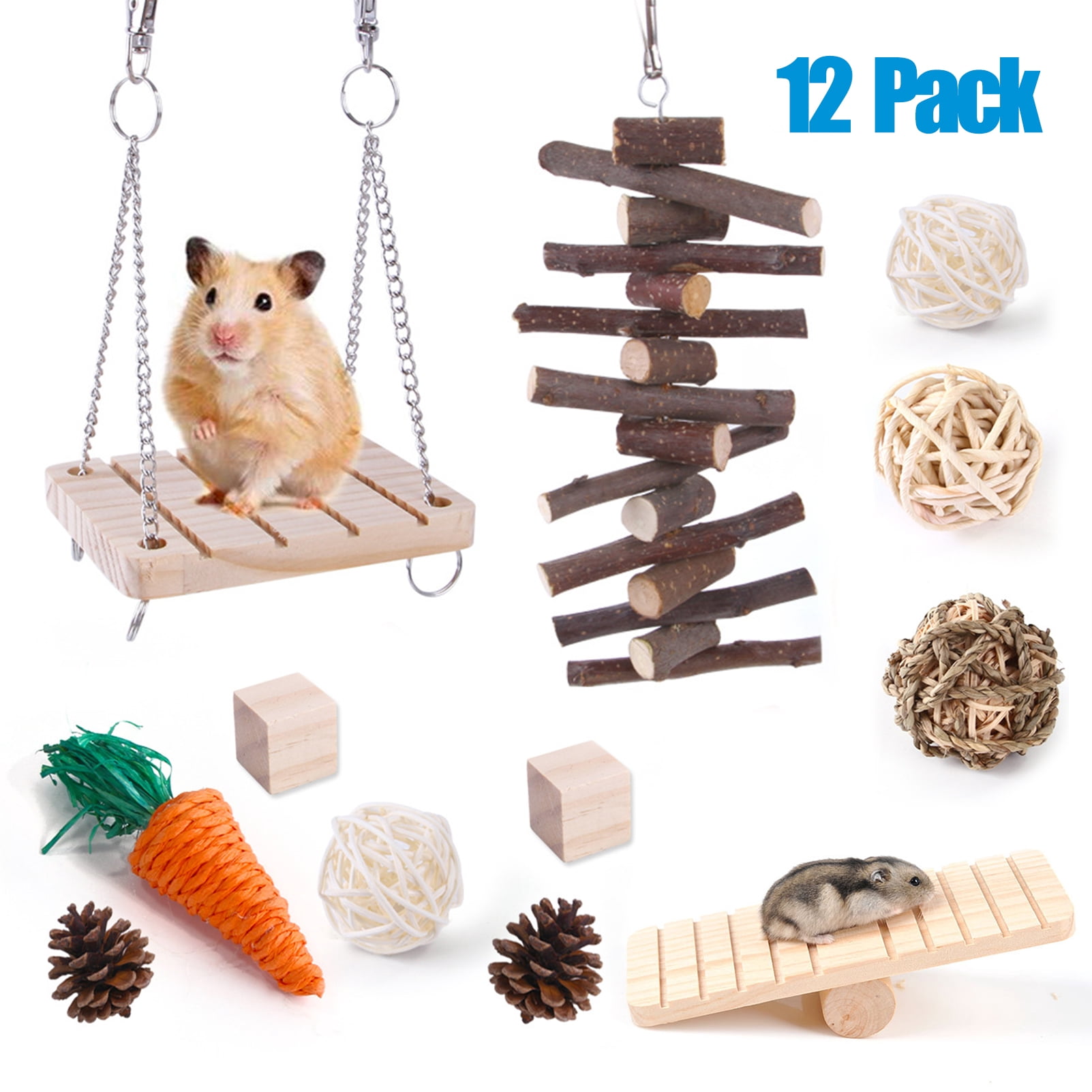 CHBORLESS 12 Pack Hamster Chew Toys Set Small Animal Molar Play Toys ...