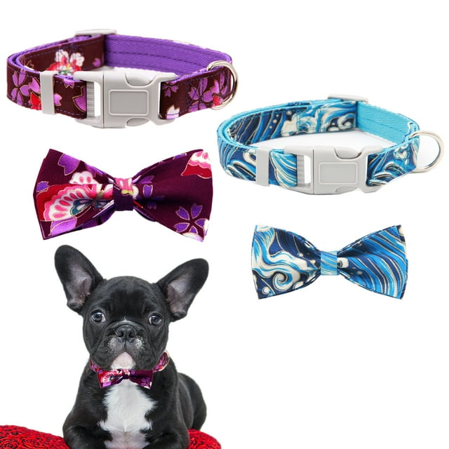 CHBORLESS 2 Pack Dog Collar with Bowtie Adjustable Floral Pet Puppy