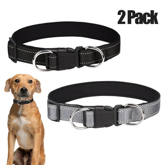 CHBORLESS 2 Pack Reflective Dog Collar Adjustable Nylon Pet Puppy Collar,Black Gray,S