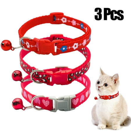 CHBORLESS 3 Pcs Nylon Cat Collar with Bell Adjustable Kitten Puppy Collars for Newborn Pet,Red