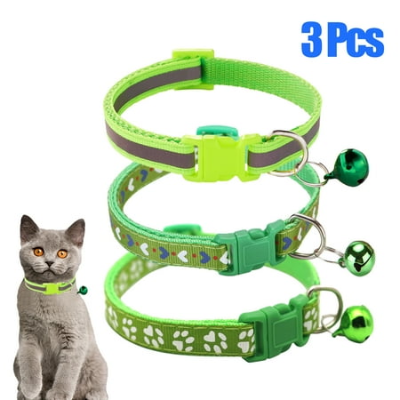 CHBORLESS 3 Pcs Nylon Cat Collar with Bell Adjustable Puppy Kitten Collar,Green