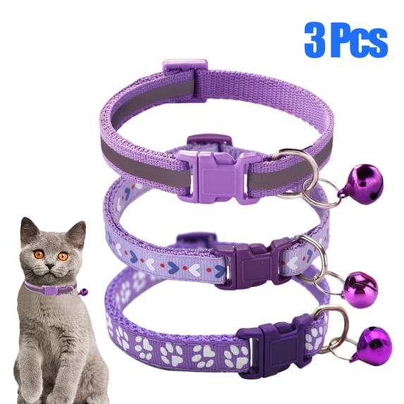 CHBORLESS 3 Pcs Nylon Cat Collar with Bell Adjustable Puppy Kitten Collar,Purple