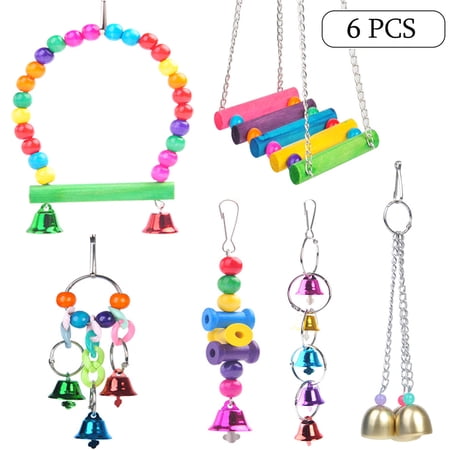 CHBORLESS Bird Parakeet Toy for Swing Hanging Standing Chewing Hammock Bell Toy,6 Pack (Set1)