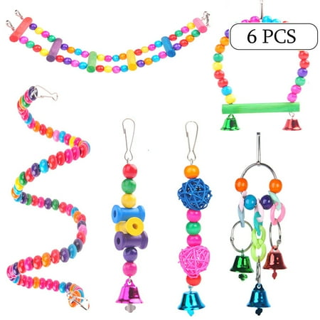 CHBORLESS Bird Parakeet Toy for Swing Hanging Standing Chewing Hammock Bell Toy,6 Pack (Set2)