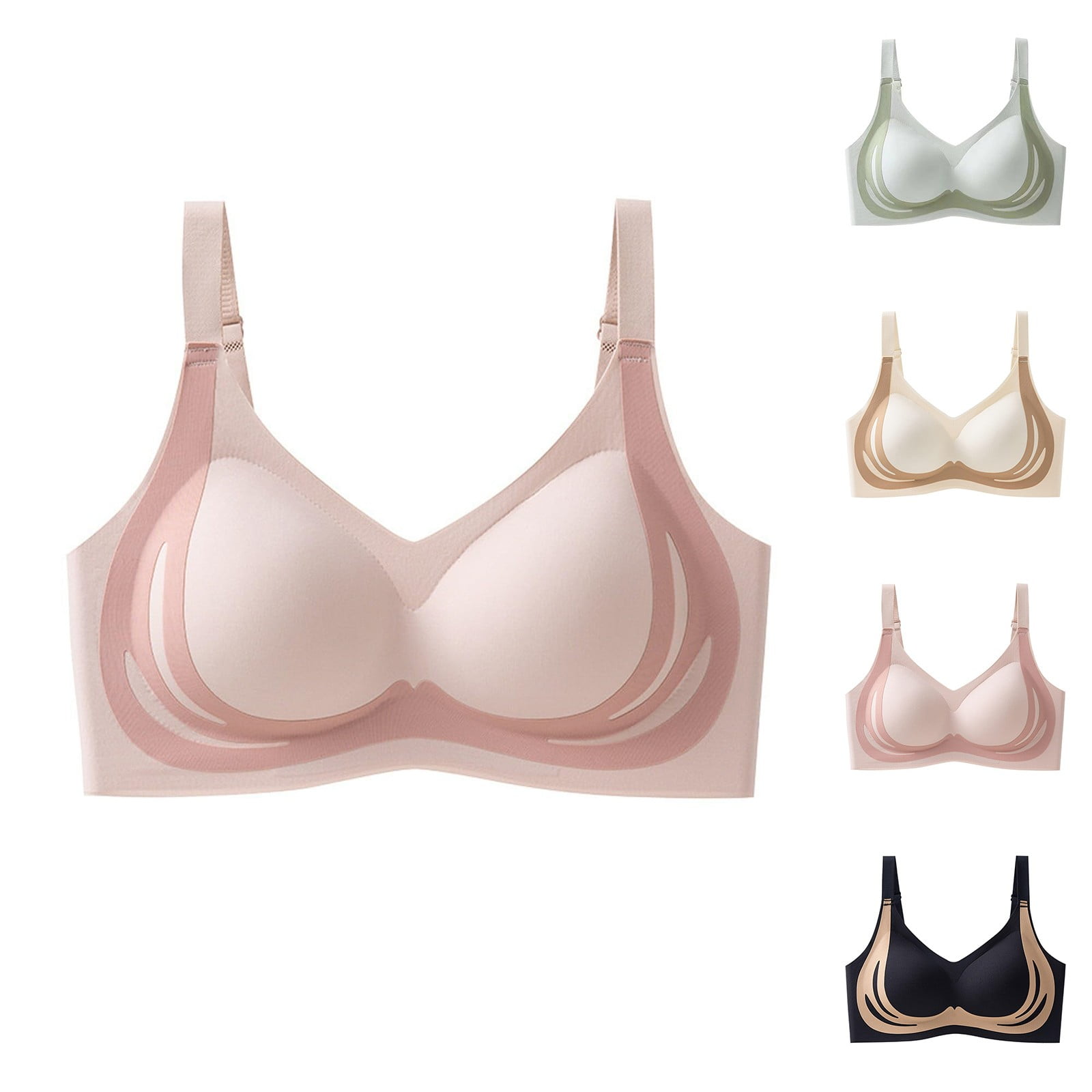 Womens Low Plunge Push Up Bra with Clear Straps Low Cut