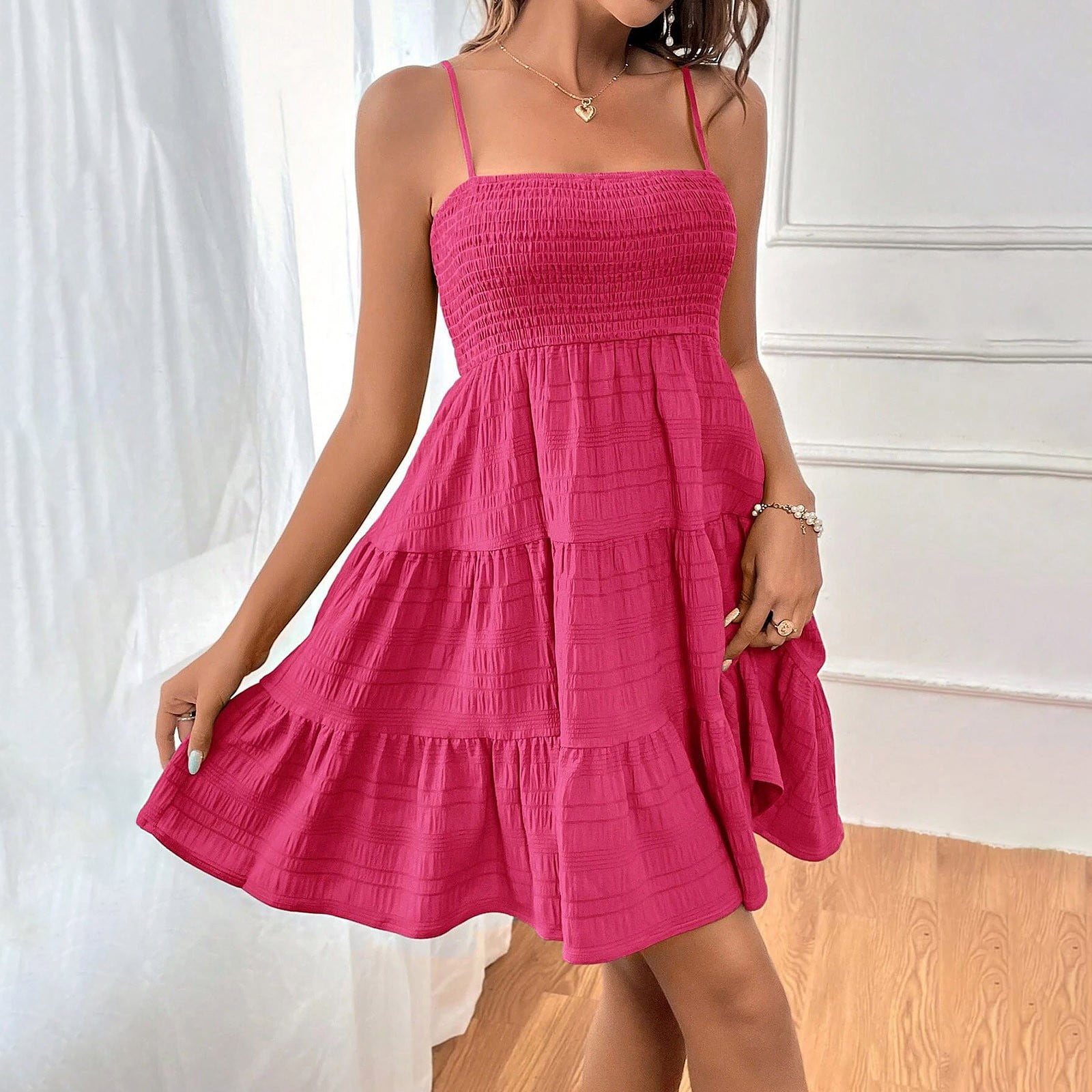 CHCNHAC Flowy Dresses for Women Fashion Square Neck Spaghetti Strap ...