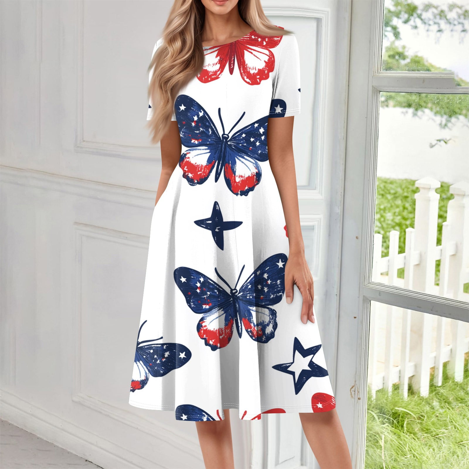 Independence Day Art Print Short Sleeve Vintage Dress