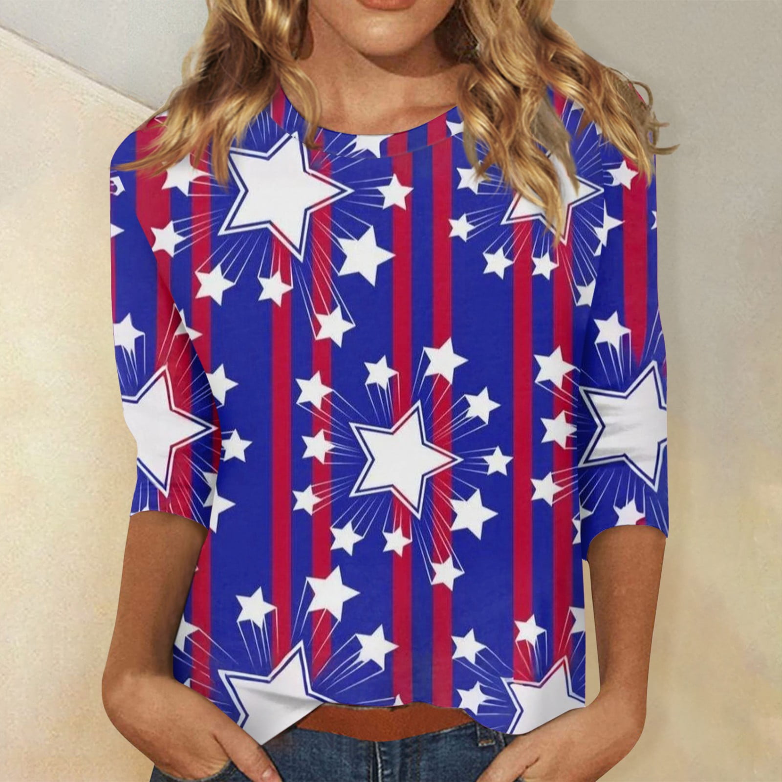 SODSHY Women's Patriotic Crop Tank Top - American Flag Print, Red White Blue, Cotton Blend, Regular Fit - View #6