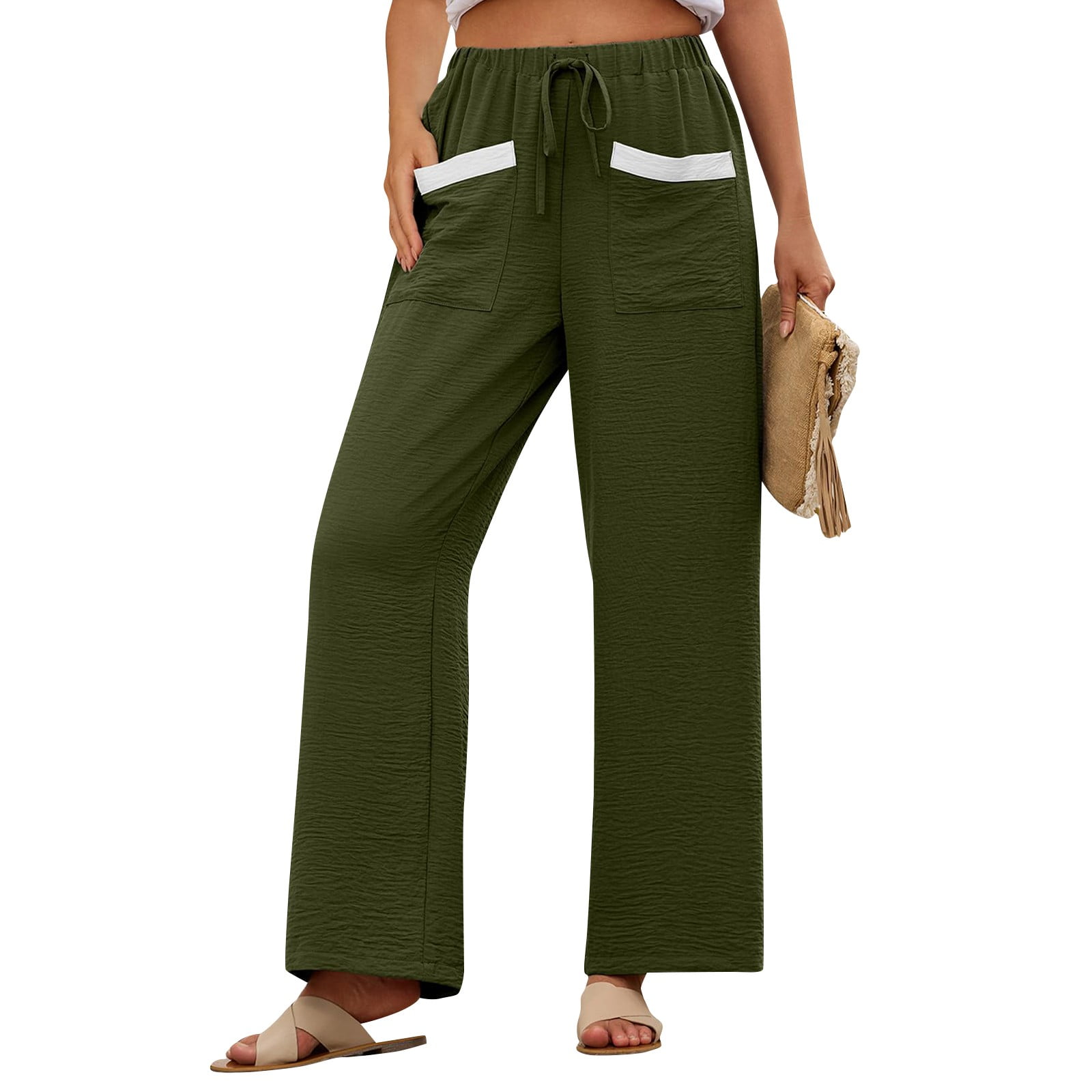 Fruity Citrus Linen Blend Printed Wide Leg Vacation Pants