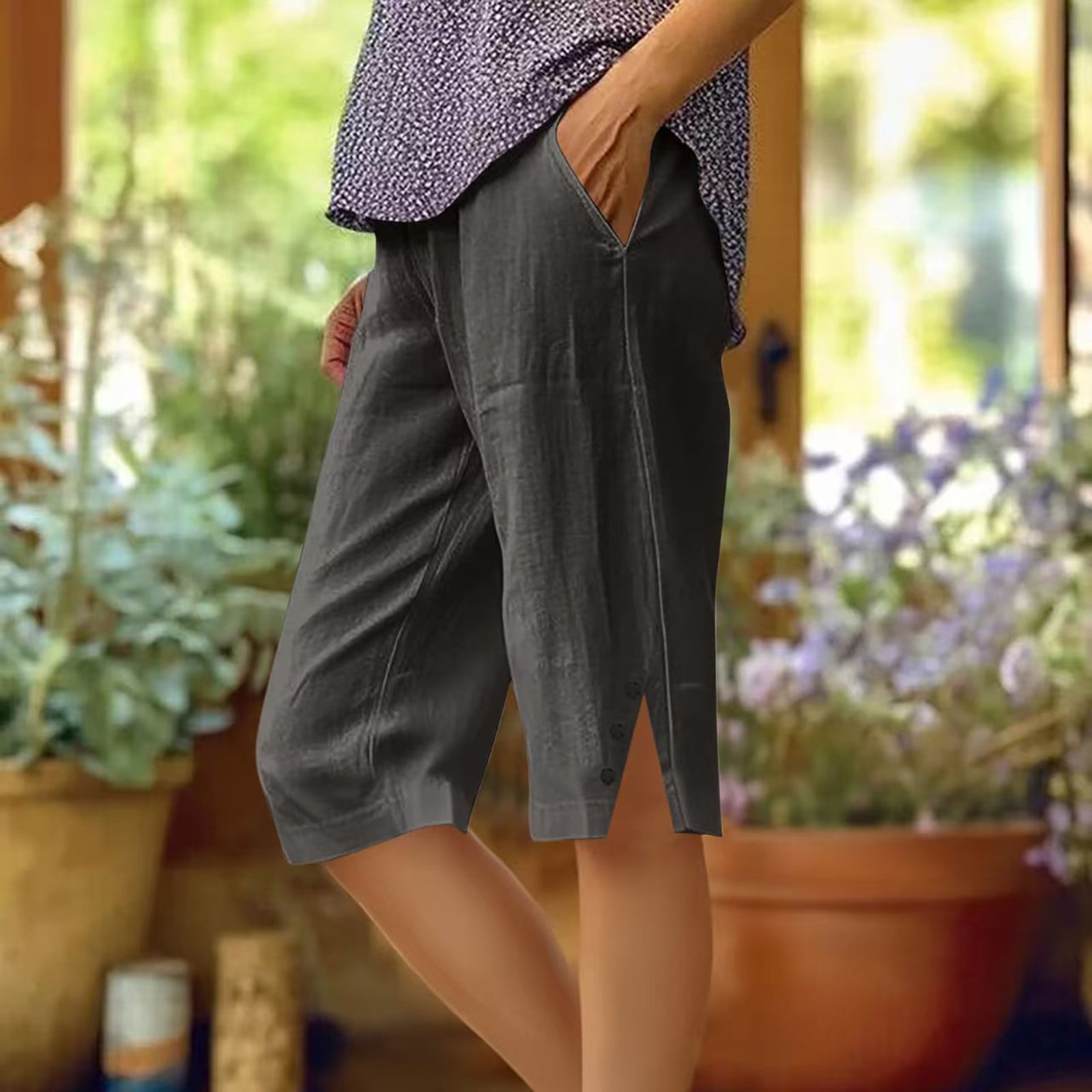Generic Bermuda Shorts For Women High Waisted Casual Wide