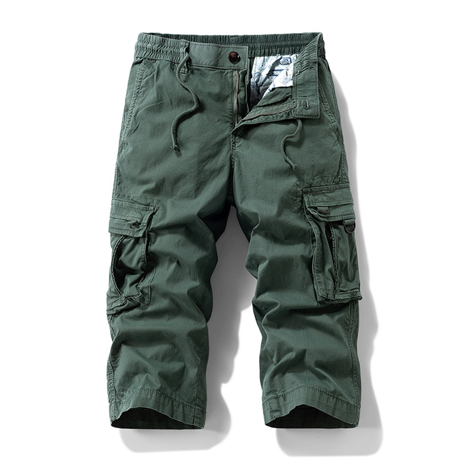 Jsaierl Men's 3/4 Length Capri Cargo Pants – Elastic Waist Athletic Shorts For Gym, Running, Hiking