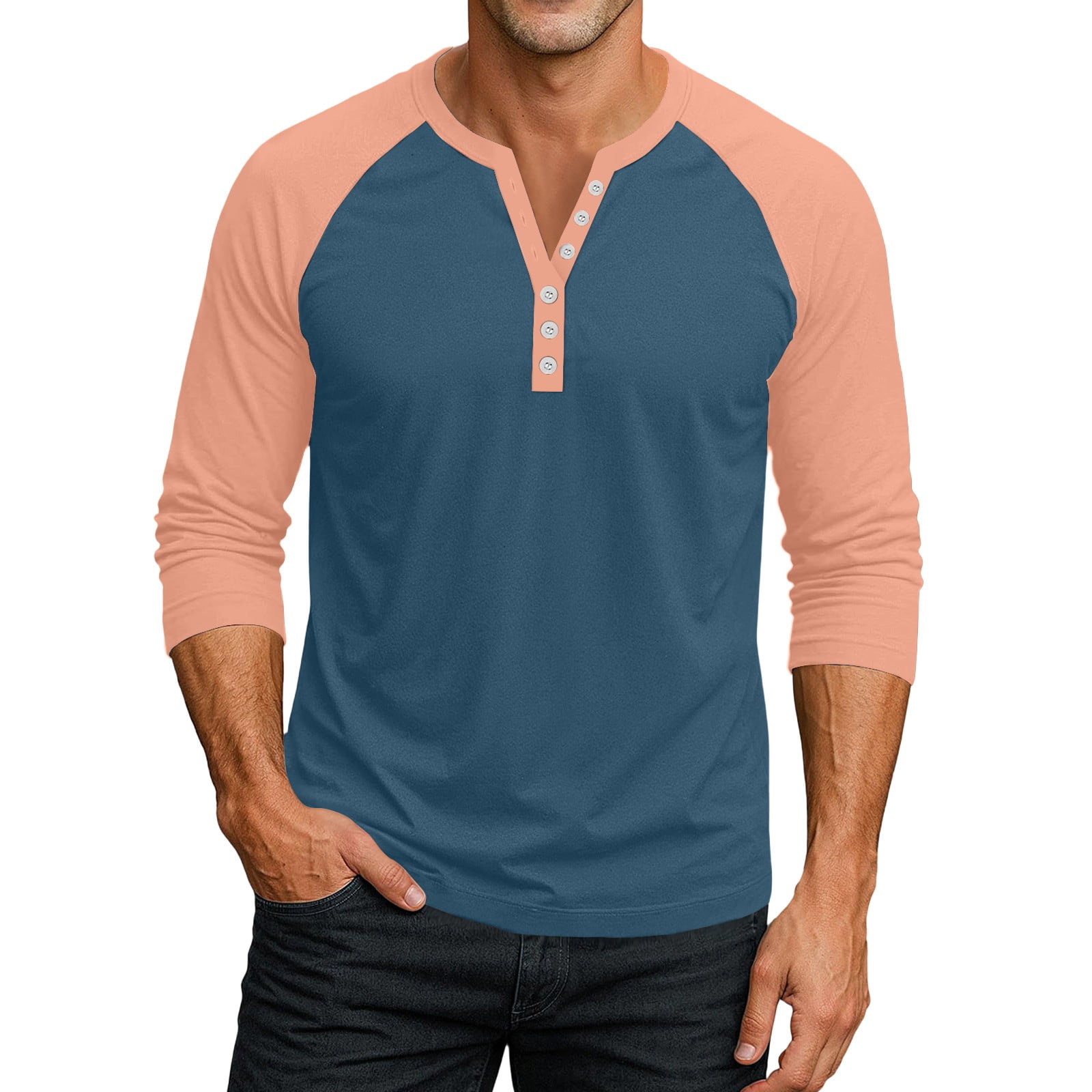 CHCNHAC Mens 3/4 Sleeve Henley Shirt 3 Button Causal Slim Fit Crewneck