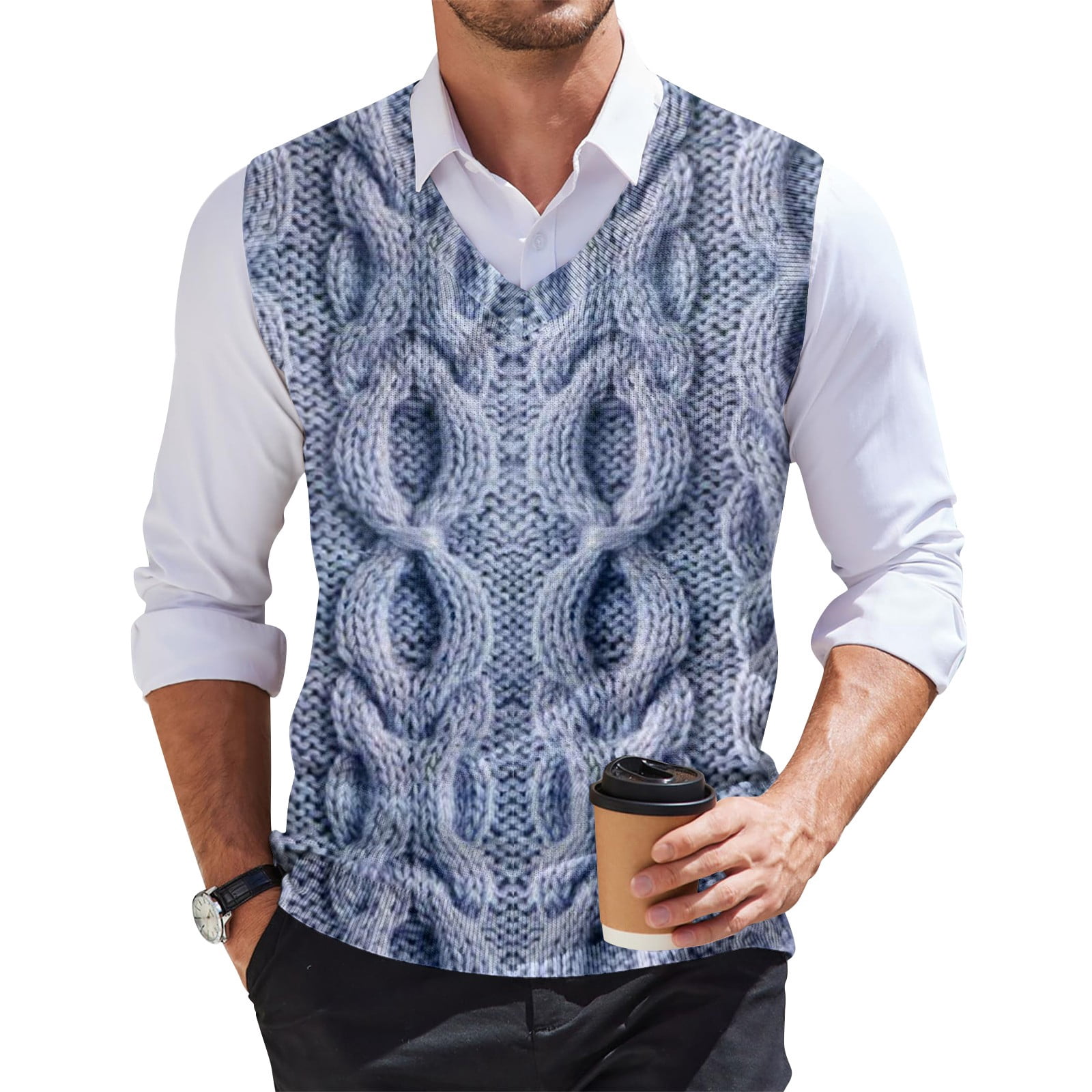 CHCNHAC Mens Sweater Vest V Neck Graphic Pullover Sweater Knit ...