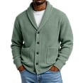 thumbnail image 1 of CHCNHAC Mens V Neck Cardigan Sweater Shawl Collar Button Front Ribbed Knit Long Sleeve Casual Winter Knitwear Outerwear, Army Green, 1 of 6