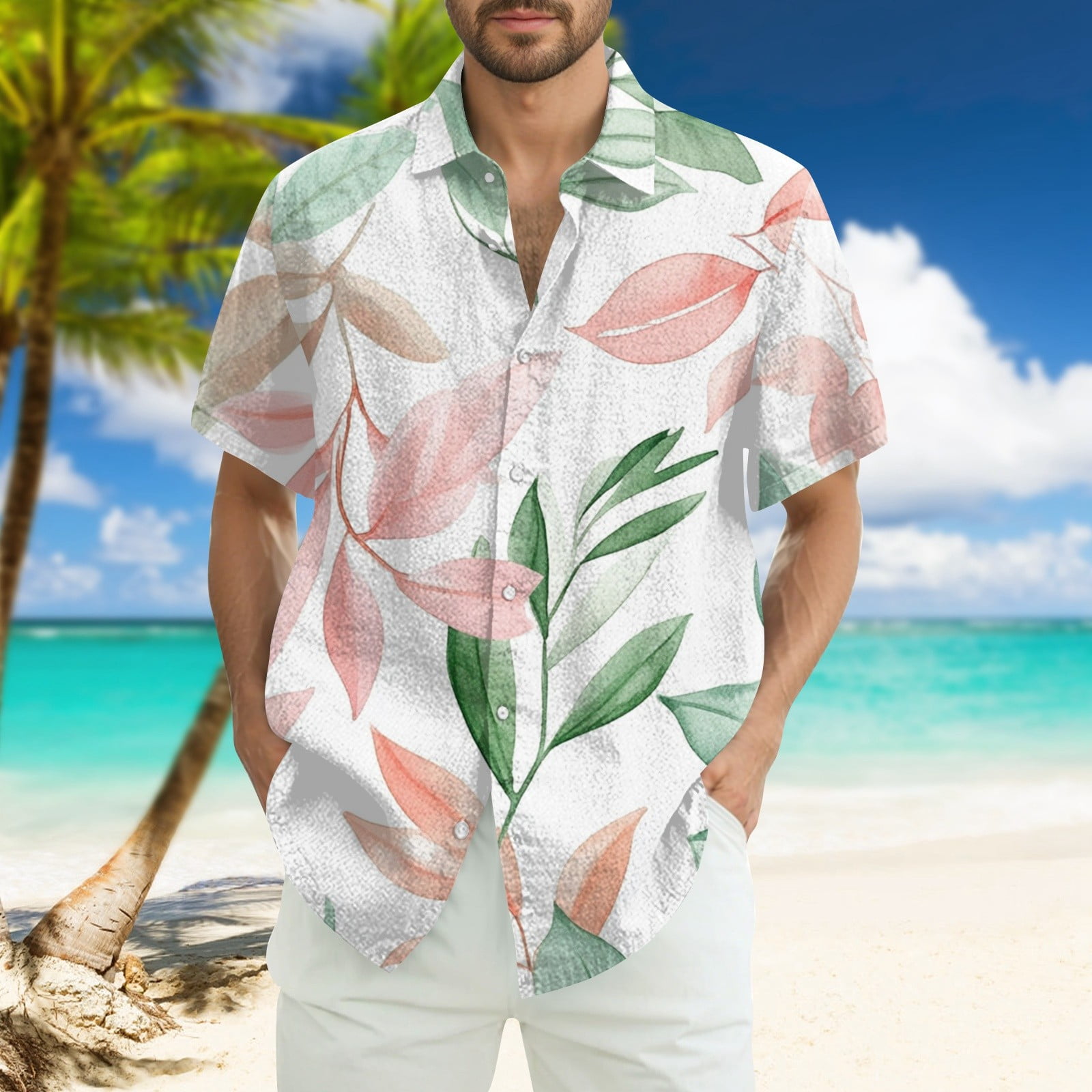 Shirt Collar Summer Botanical Print Vacation Casual Suit