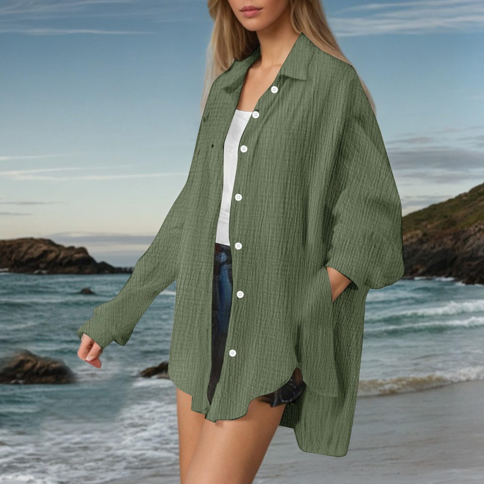 CHCNHAC Oversized Button Down Shirts for Women Boyfriend Collared Shirt ...