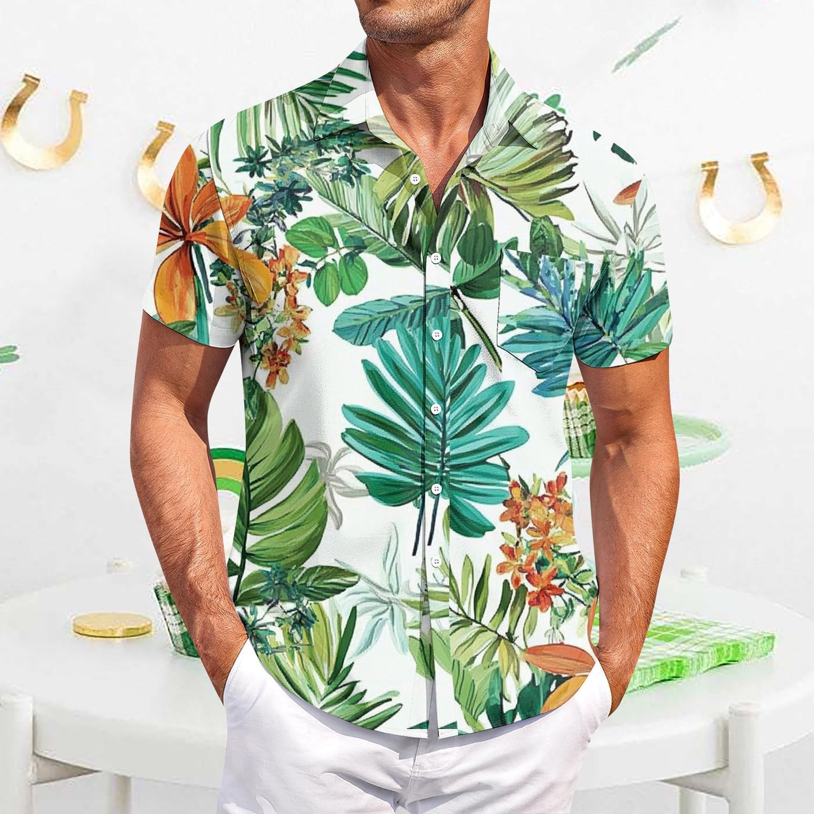 Men's Casual Hawaiian Shirt Short Sleeve - Summer Aloha Button Down Shirt For Men & Women, Lightweight Polyester