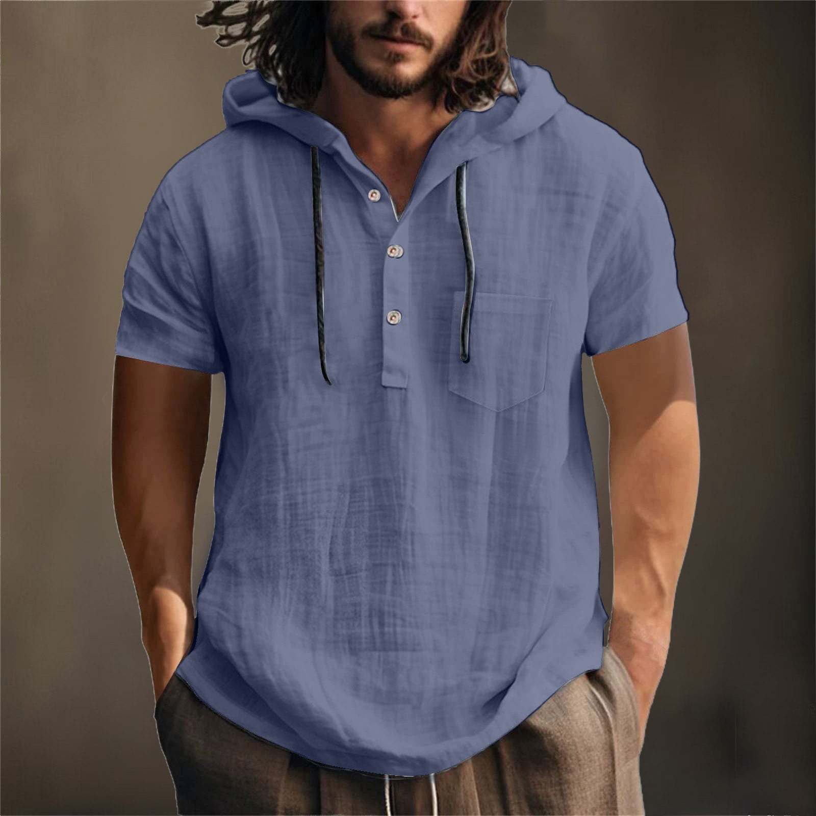 CHCNHAC Short Sleeve Hoodies Men Lightweight Button Up Short Sleeve ...