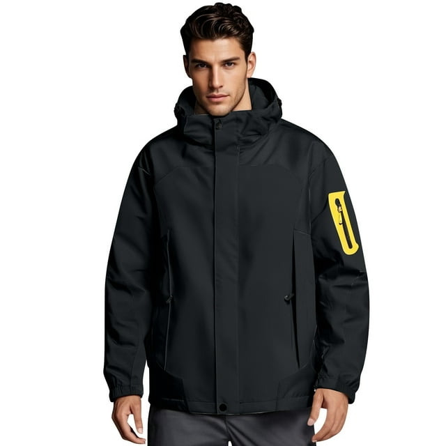 CHCNHAC Tech Jackets for Men Lightweight Waterproof Sunscreen Raincoats with Pockets Outdoor Casual Shell Jacket for Camping Hiking Travelling Black L